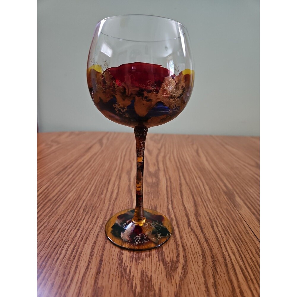 HAND PAINTED RED MULTI COLOR /GOLD DESIGN-LARGE  24 OZ BALLOON WINE GOBLET